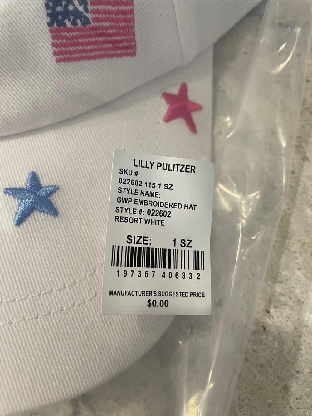 Lilly Pulitzer embroidered hat with Pink Logo, Blue & Pink Stars - Picture 2 of 4